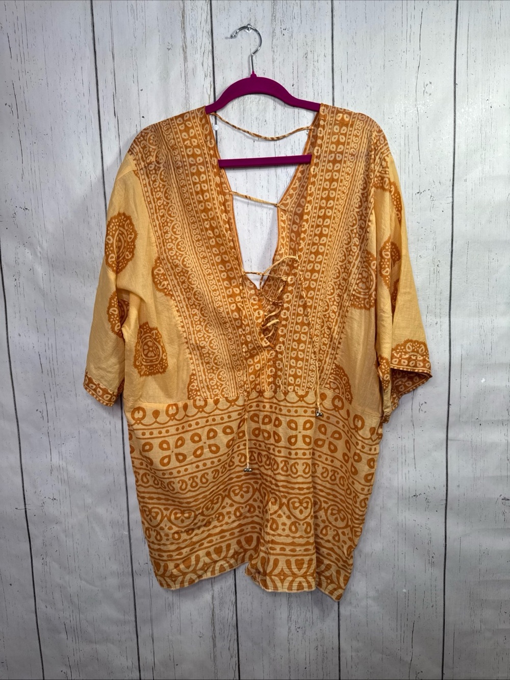Intimately Free People Mustard Boho Cotton Lace Up Romper Festival Beach Hippie - Picture 14 of 16